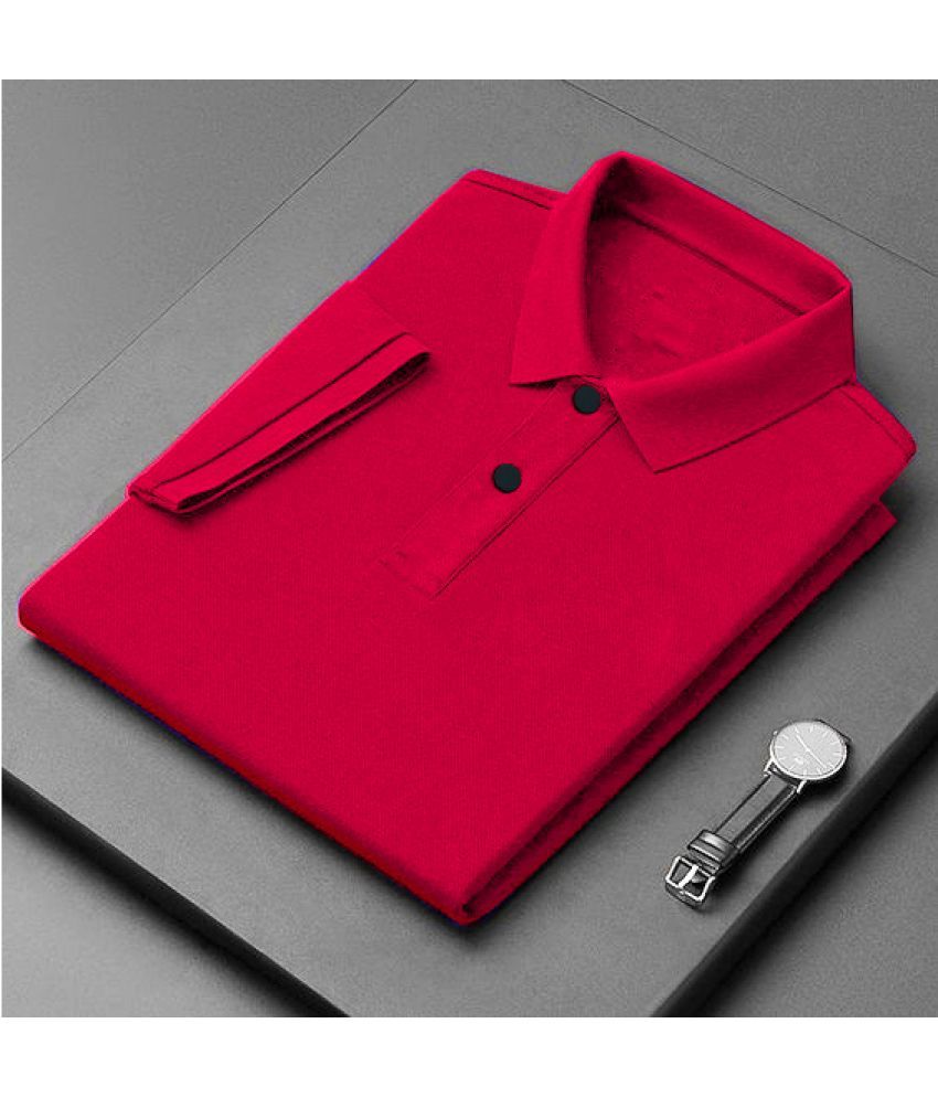     			CATBUNNY Pack of 1 Cotton Regular Fit Solid Half Sleeves Men's Polo T Shirt ( Red )