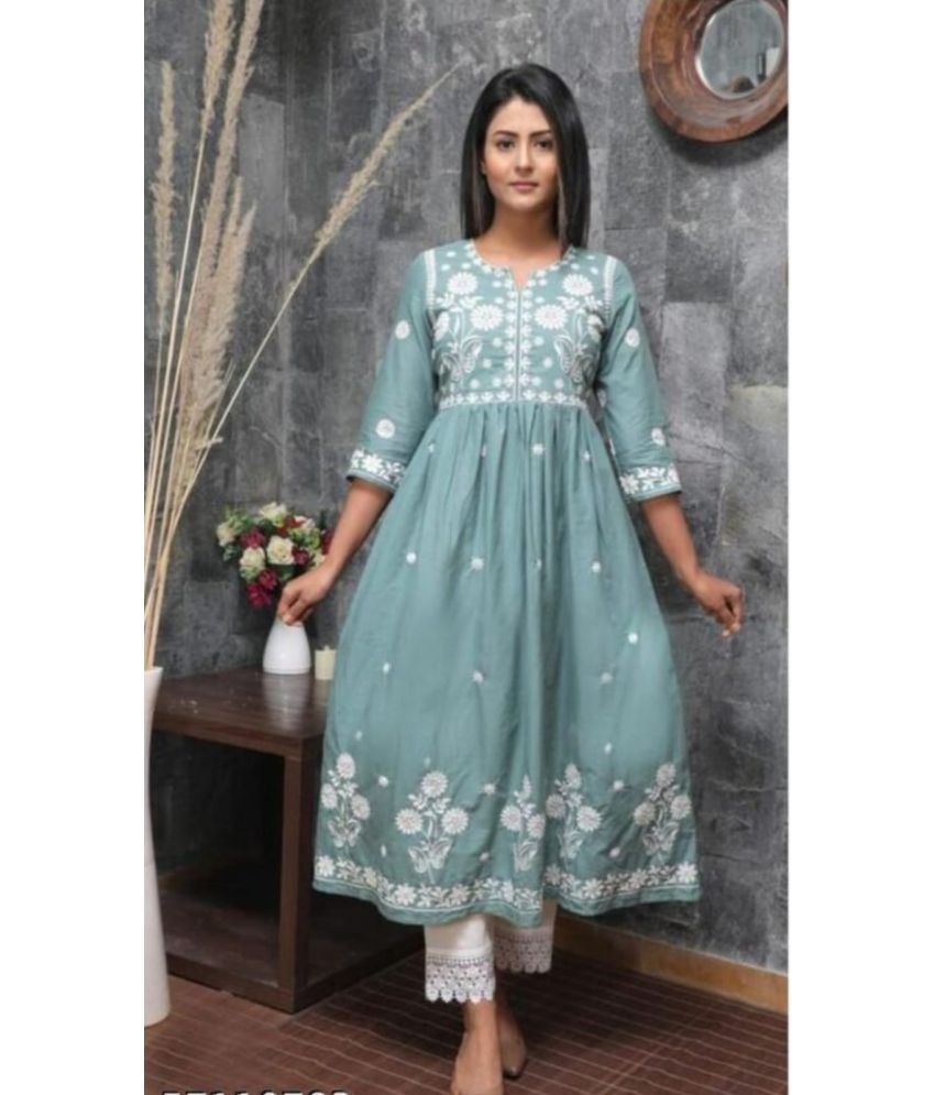     			Shree Jee Fashion Pack of 1 Rayon Embroidered Anarkali Women's Kurti - ( Grey )