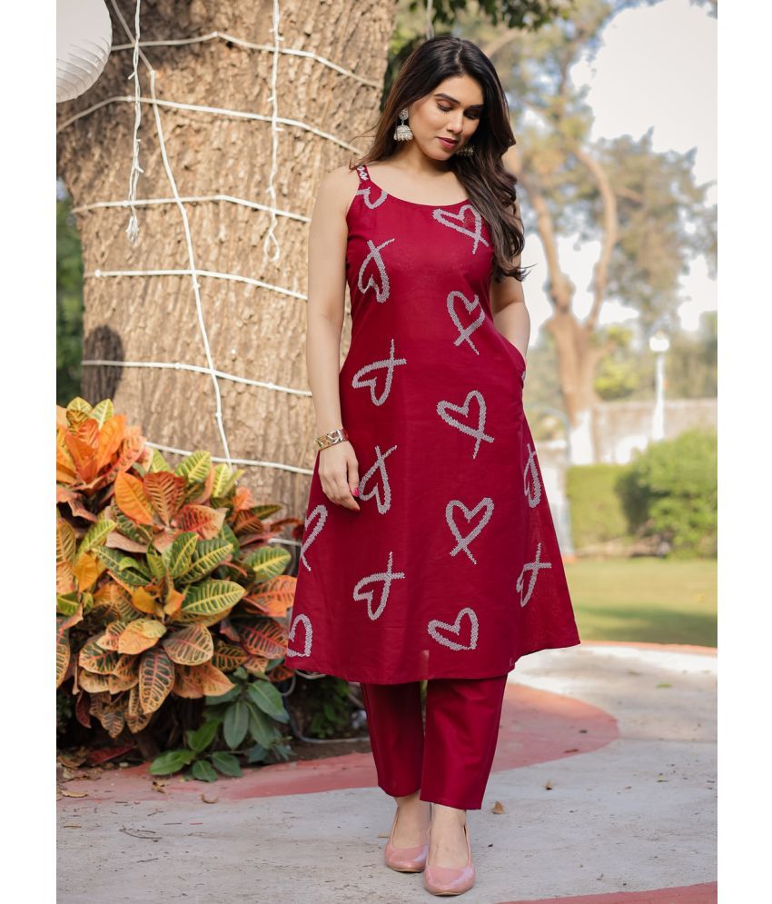     			Style Samsara Cotton Embroidered Kurti With Pants Women's Stitched Salwar Suit - Maroon ( Pack of 1 )