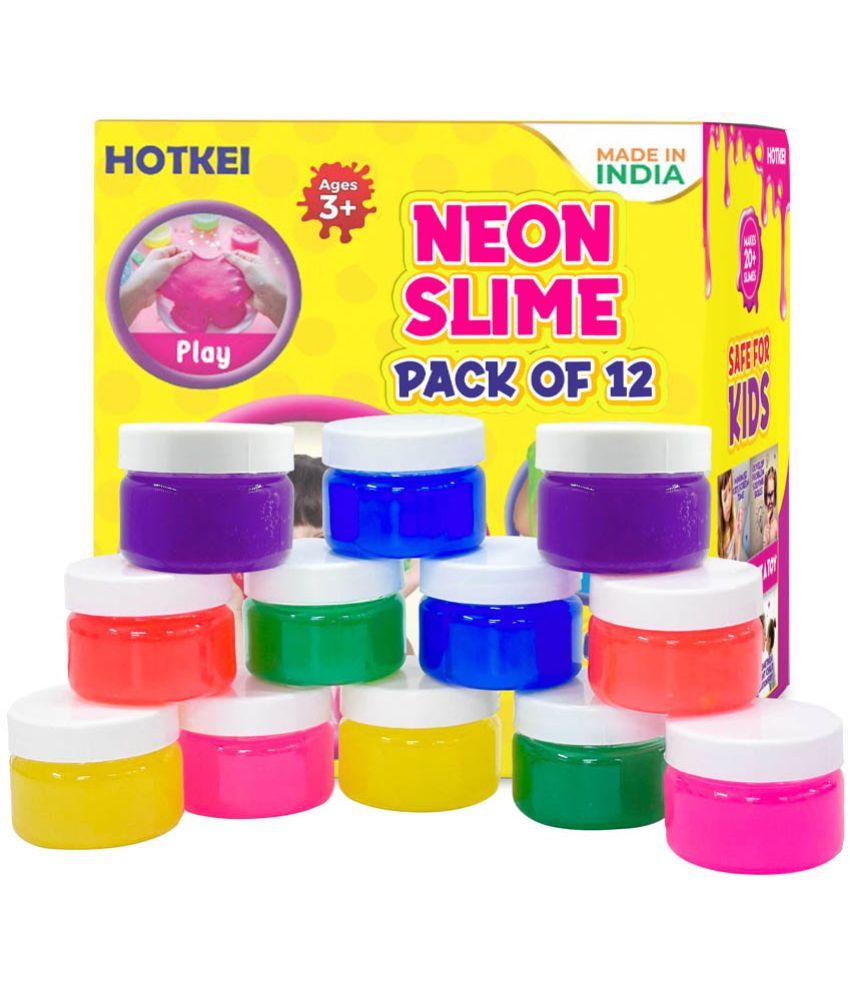     			HOTKEI (Pack of 12 Neon Slime) Multicolor Fruit Scented DIY Toy Slimy Slime Gel Jelly Putty Set Art kit Toys for Boys Girls Kids 3 to 10 Years - 600 gm