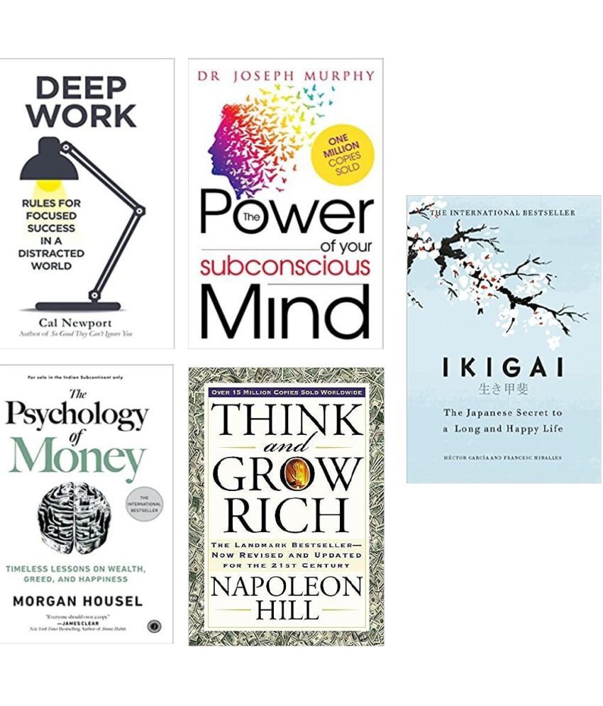     			Ikigai + Deep work + Think and grow rich + The power of subconcious  mind + The psychology of money ( english paperback 5 books combo )