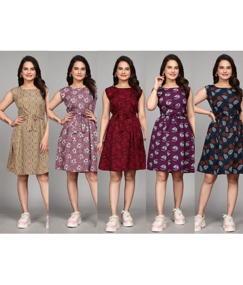     			KALAVRITTA Crepe Printed Above Knee Women's Fit & Flare Dress - Multicolor ( Pack of 5 )