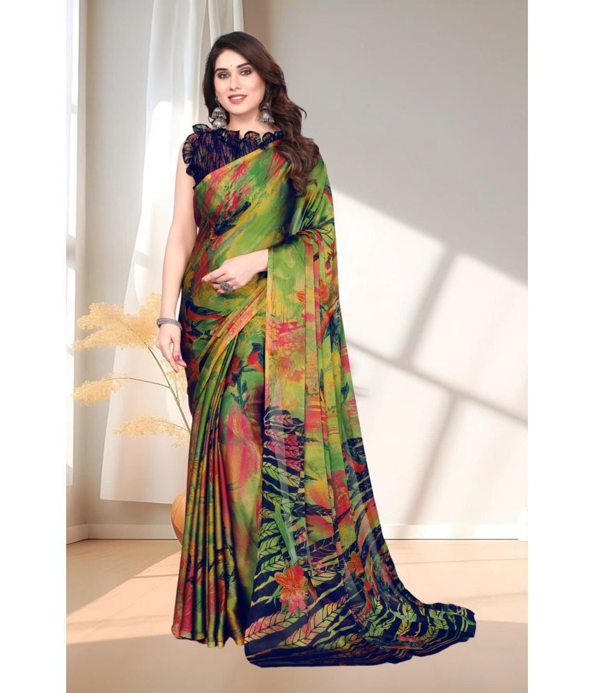     			Magneitta Chiffon Printed Saree With Blouse Piece ( Green , Pack of 1 )