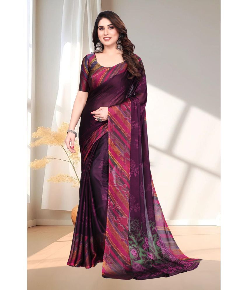     			Magneitta Chiffon Printed Saree With Blouse Piece ( Purple , Pack of 1 )