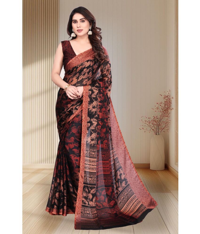     			Magneitta Chiffon Printed Saree With Blouse Piece ( Maroon , Pack of 1 )