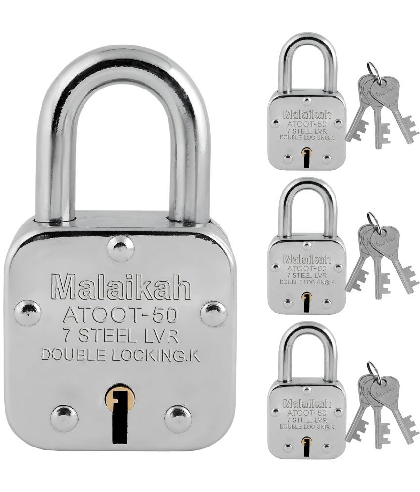     			Malaikah 50 mm With 3 Keys Padlock, Atoot 50mm Double Locking 8 Lever Square Lock Pack Of 4, Ideal for Gate, Shutter and Shop, Ideal for Gate, Shutter and Shop Made in Aligarh, India