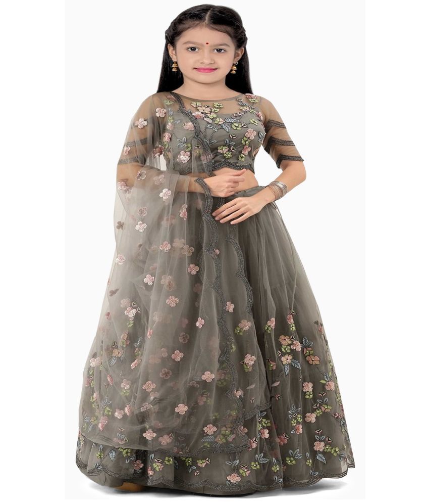     			Supar Sleave Net Lehenga Choli Set For Girls ( Pack of 1 , Grey )