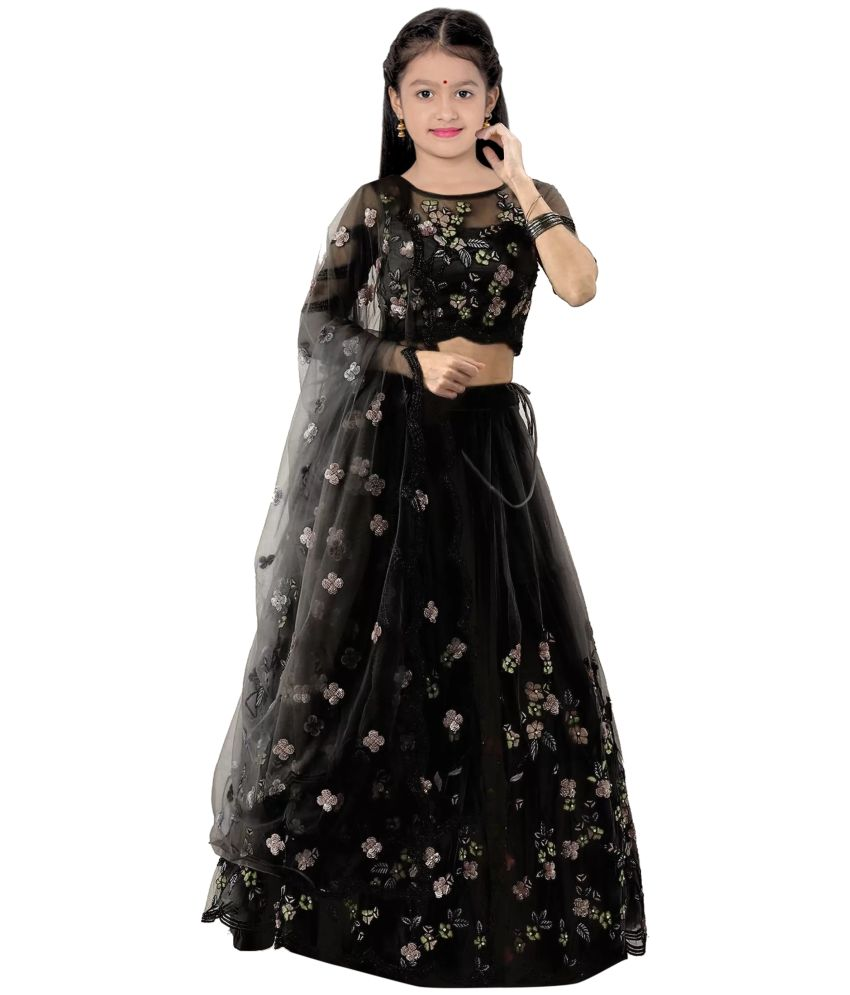     			Supar Sleave Net Lehenga Choli Set For Girls ( Pack of 1 , Black )