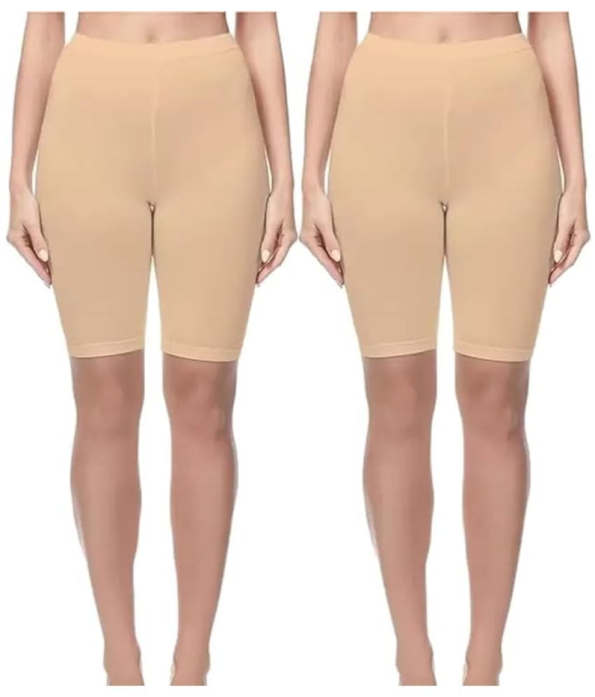     			Bebron Cotton Lycra Capris - Beige Pack of 2