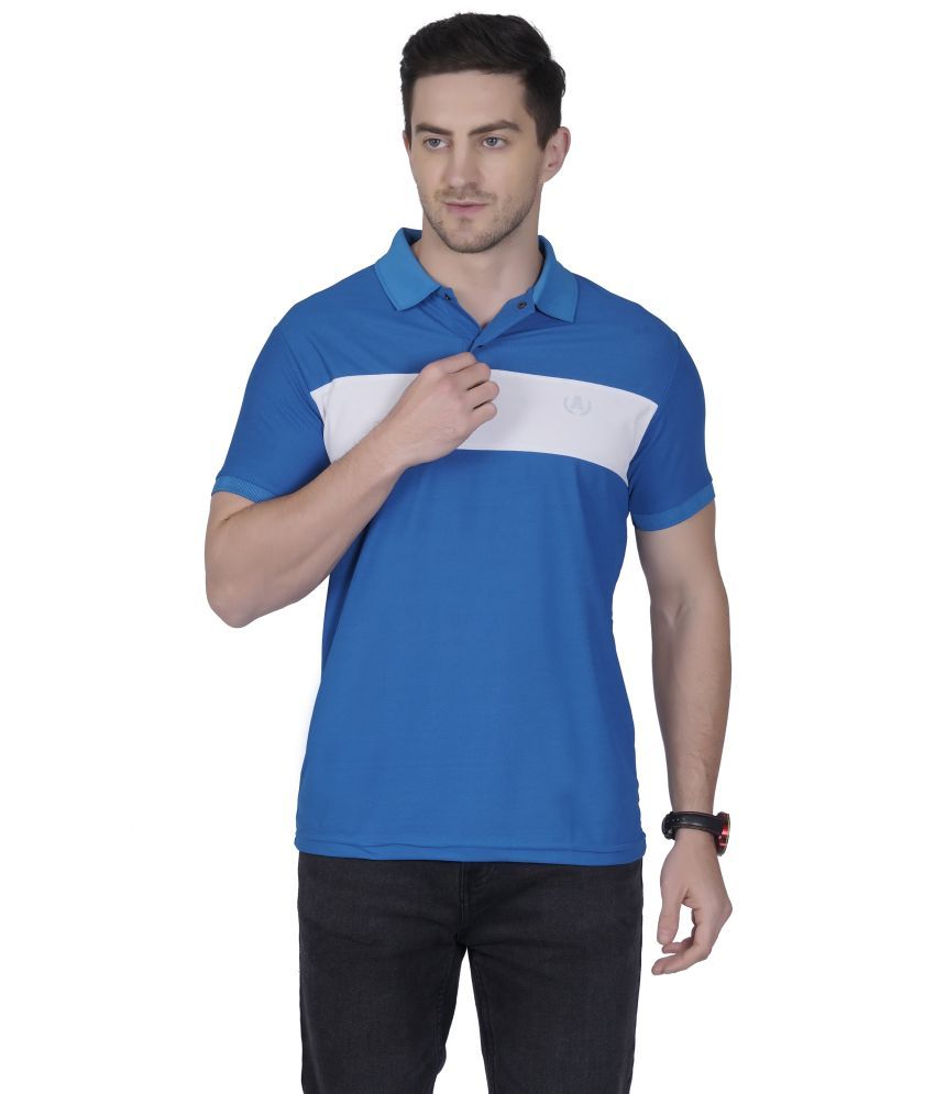     			DIDOT Pack of 1 Cotton Blend Regular Fit Striped Half Sleeves Men's Polo T Shirt ( Blue )