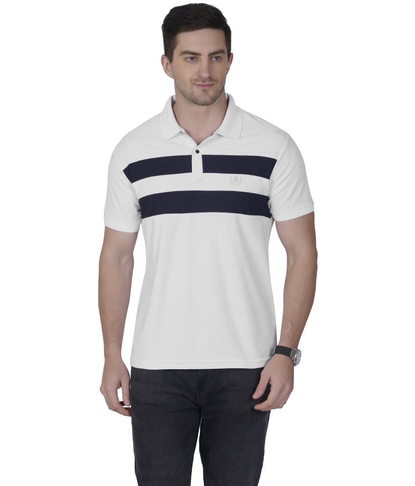     			DIDOT Pack of 1 Cotton Blend Regular Fit Striped Half Sleeves Men's Polo T Shirt ( White )