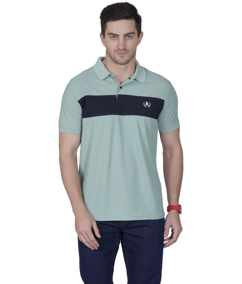     			DIDOT Pack of 1 Cotton Blend Regular Fit Striped Half Sleeves Men's Polo T Shirt ( Mint Green )