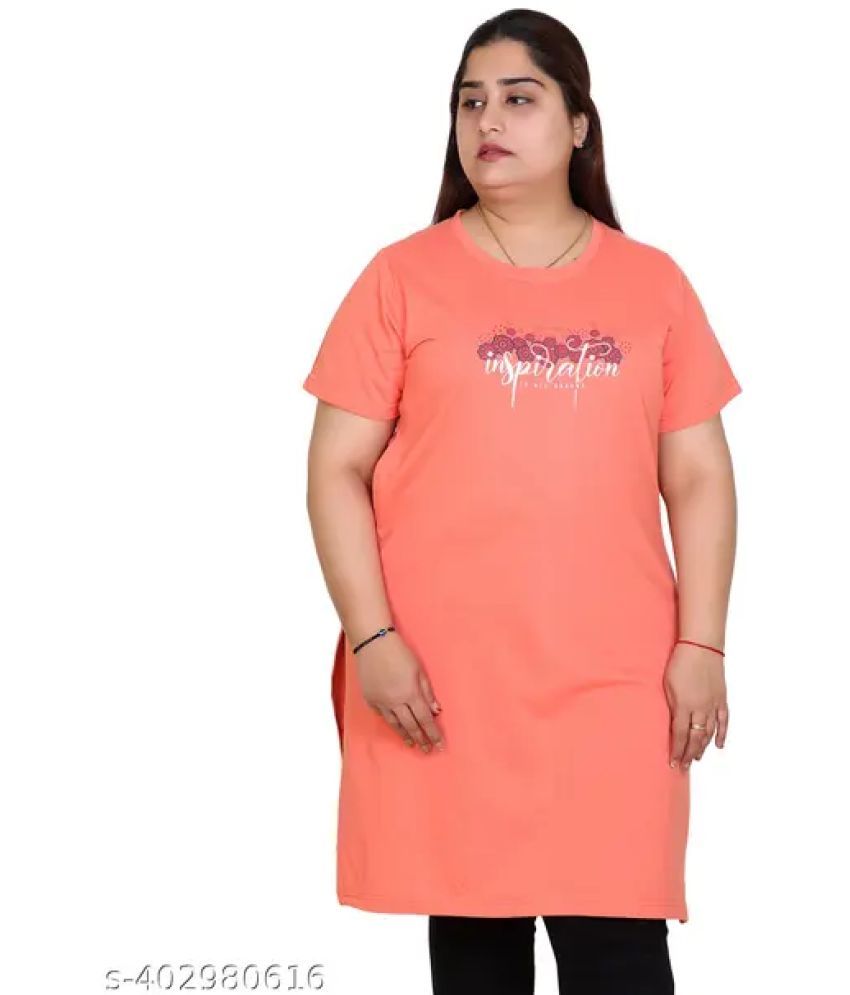     			EVEGRAZE Pack of 1 Cotton Blend Printed Straight Women's Kurti - ( Orange )