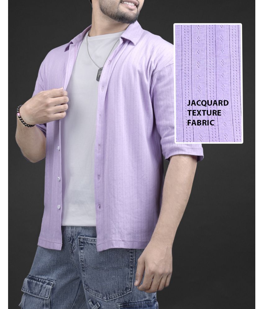     			HISCRAVES 100% Cotton Oversized Fit Self Design Half Sleeves Men's Casual Shirt - Purple ( Pack of 1 )