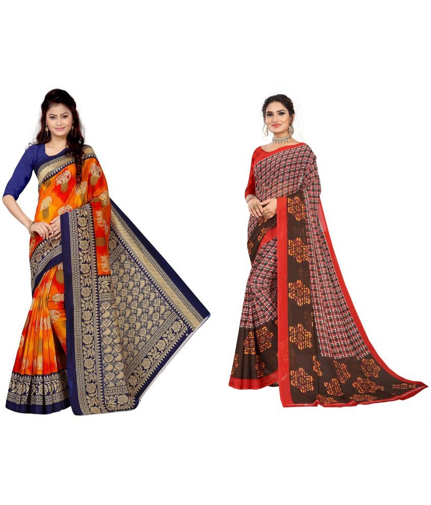     			RUNAYA NX Art Silk Printed Saree With Blouse Piece ( Multicolor , Pack of 2 )