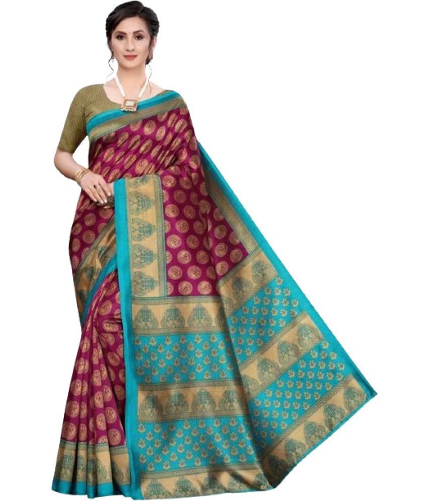     			RUNAYA NX Art Silk Printed Saree With Blouse Piece ( Purple , Pack of 1 )