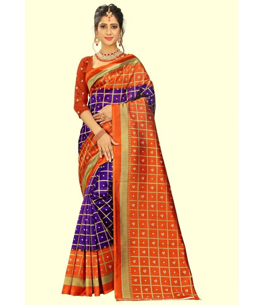     			RUNAYA NX Art Silk Printed Saree With Blouse Piece ( Orange , Pack of 1 )