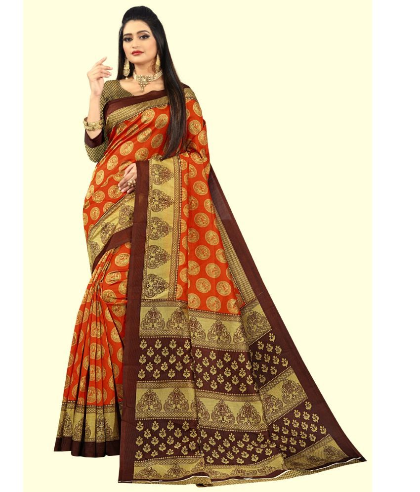     			RUNAYA NX Art Silk Printed Saree With Blouse Piece ( Orange , Pack of 1 )