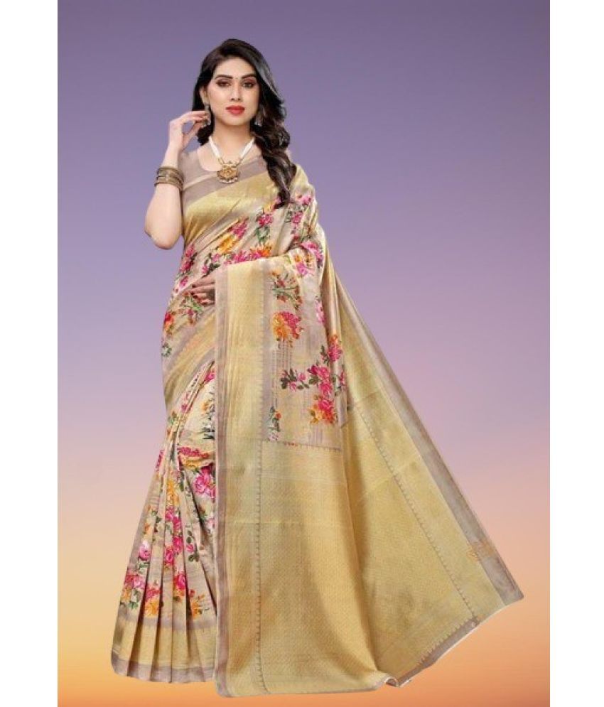     			RUNAYA NX Art Silk Printed Saree With Blouse Piece ( Cream , Pack of 1 )