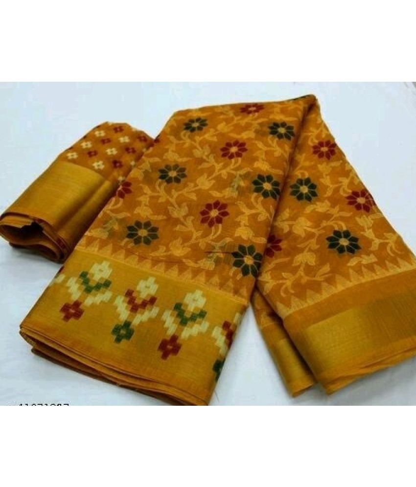     			RUNAYA NX Art Silk Printed Saree With Blouse Piece ( Mustard , Pack of 1 )