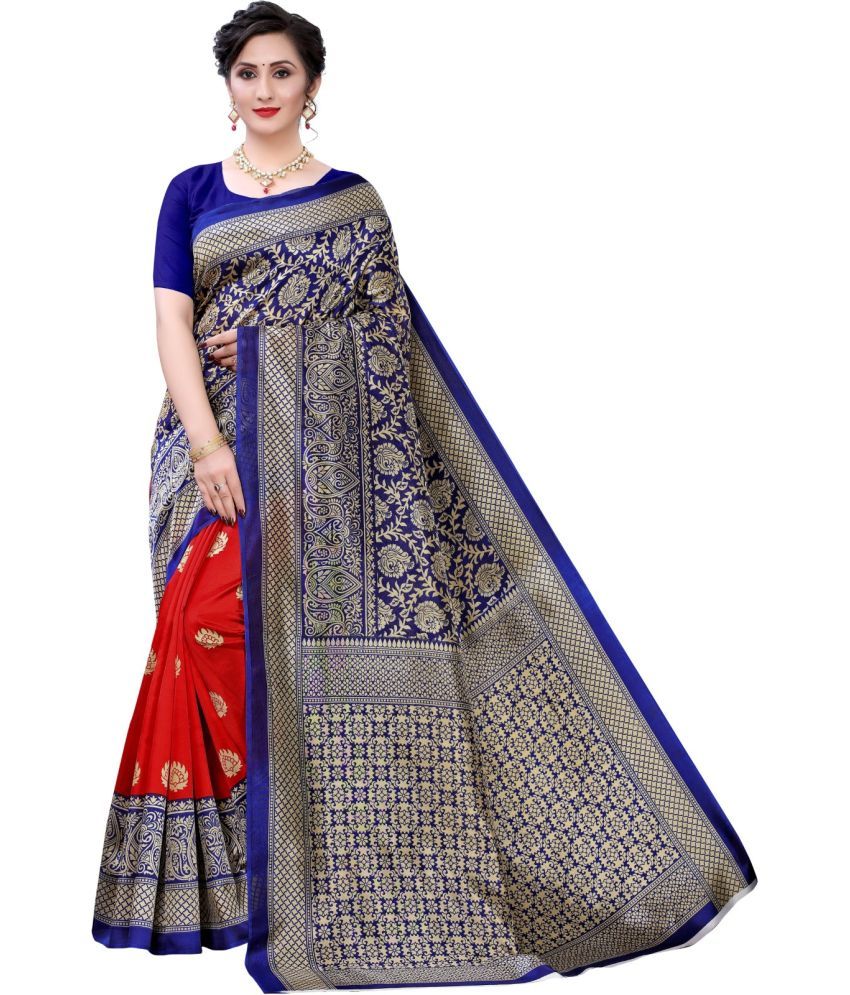     			RUNAYA NX Art Silk Printed Saree With Blouse Piece ( Blue , Pack of 1 )