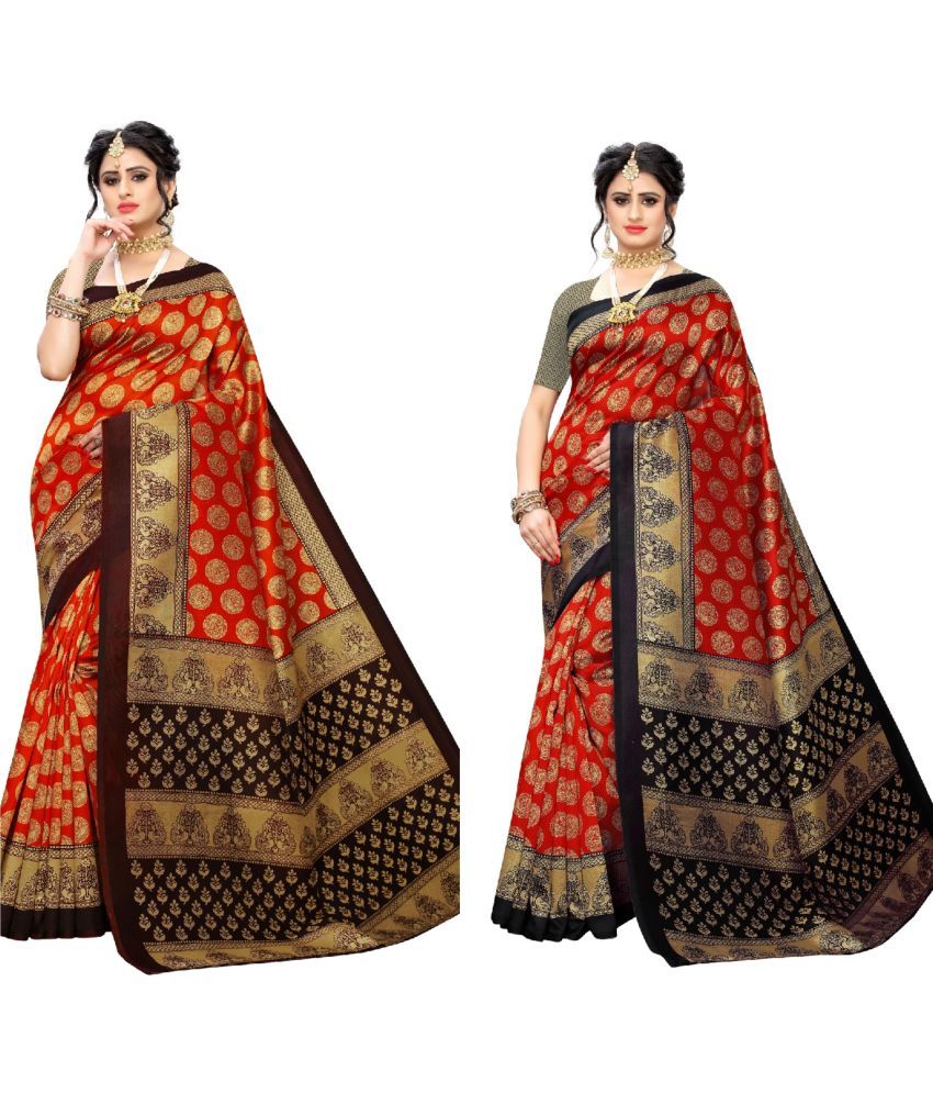     			RUNAYA NX Art Silk Printed Saree With Blouse Piece ( Multicolor , Pack of 2 )