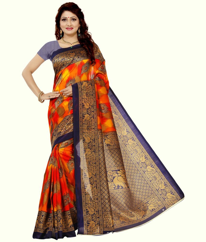     			RUNAYA NX Art Silk Printed Saree With Blouse Piece ( Orange , Pack of 1 )