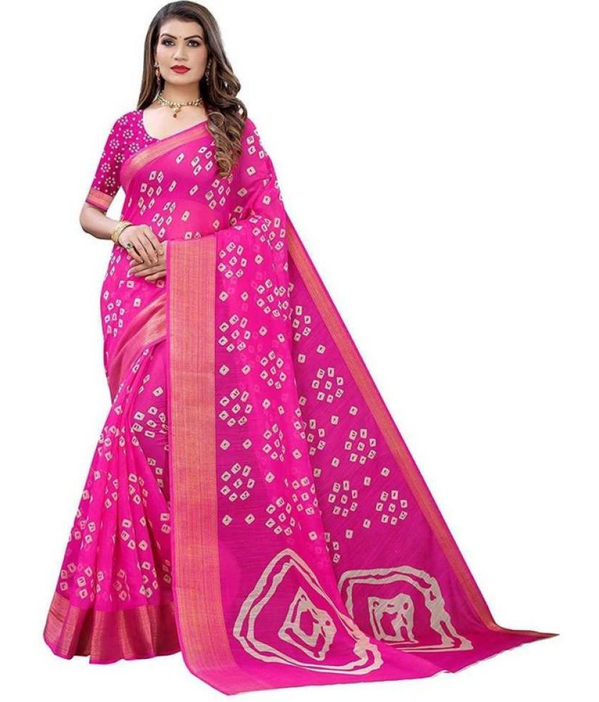     			RUNAYA NX Cotton Blend Printed Saree With Blouse Piece ( Pink , Pack of 1 )