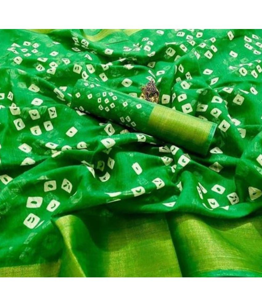     			RUNAYA NX Cotton Blend Printed Saree With Blouse Piece ( Green , Pack of 1 )