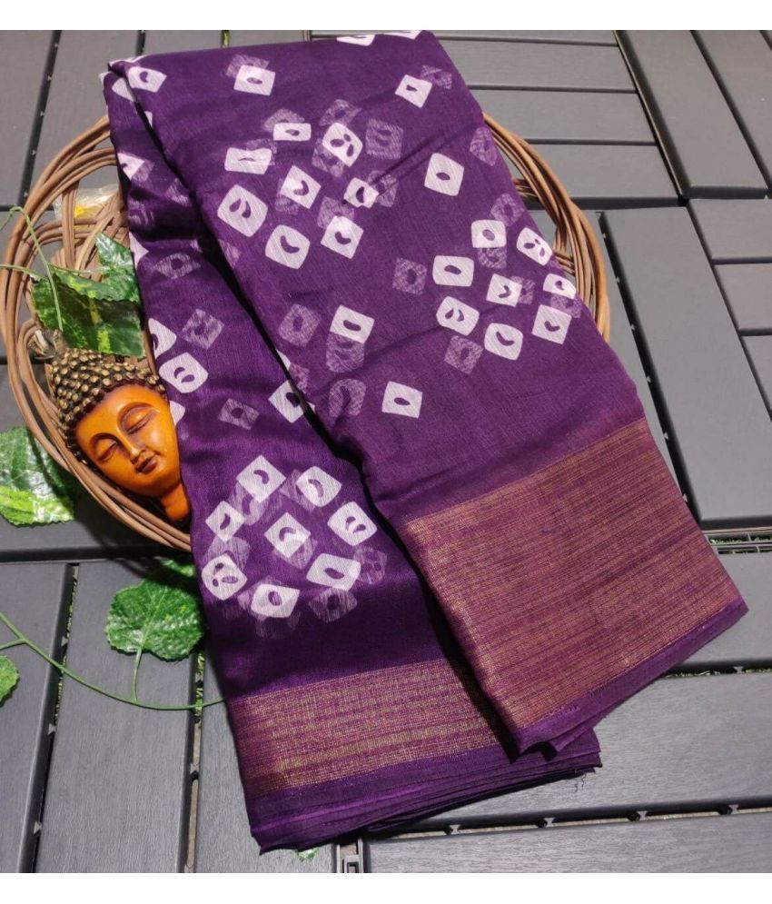     			RUNAYA NX Cotton Blend Printed Saree With Blouse Piece ( Purple , Pack of 1 )