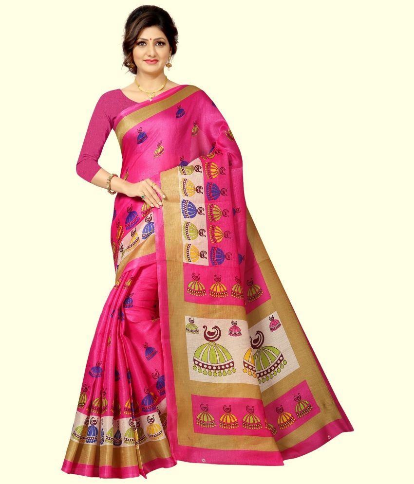     			RUNAYA NX Cotton Blend Printed Saree With Blouse Piece ( Pink , Pack of 1 )