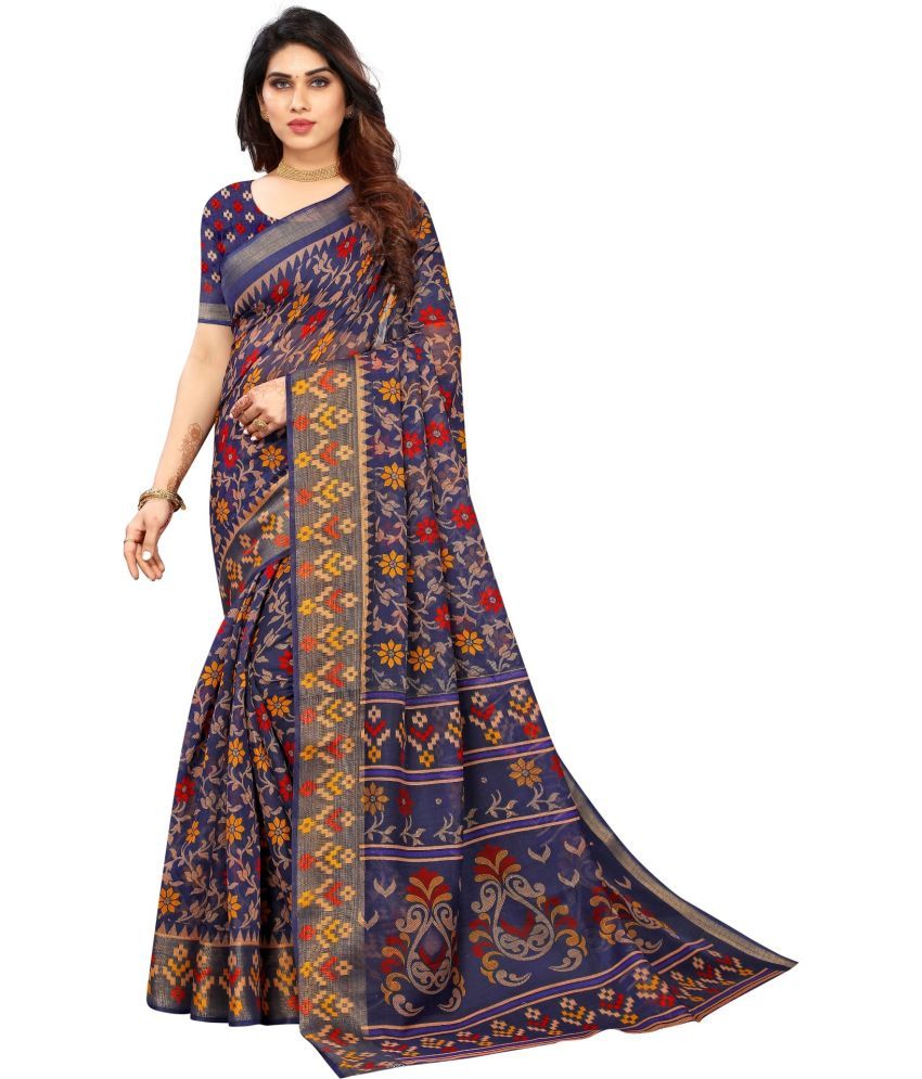     			RUNAYA NX Cotton Blend Printed Saree With Blouse Piece ( Multicolor , Pack of 1 )