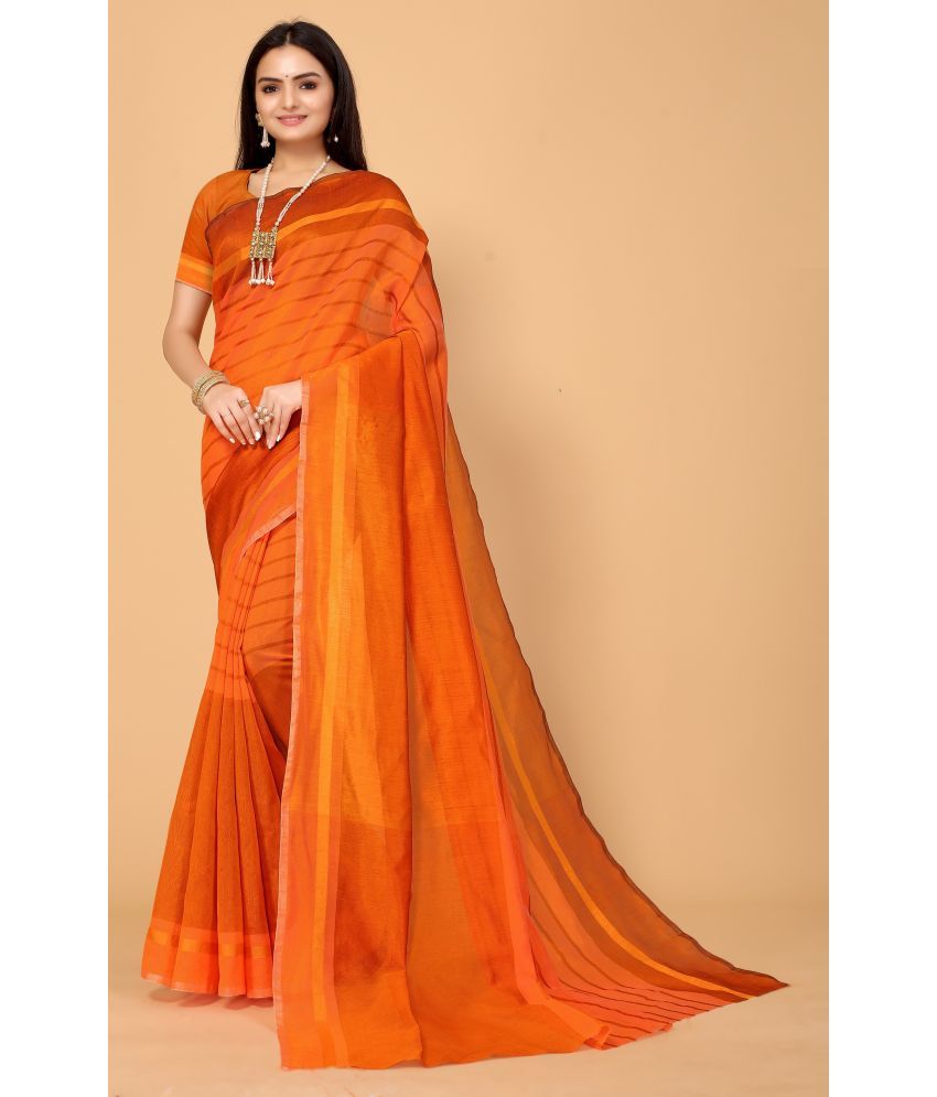     			RUNAYA NX Cotton Blend Printed Saree With Blouse Piece ( Orange , Pack of 1 )