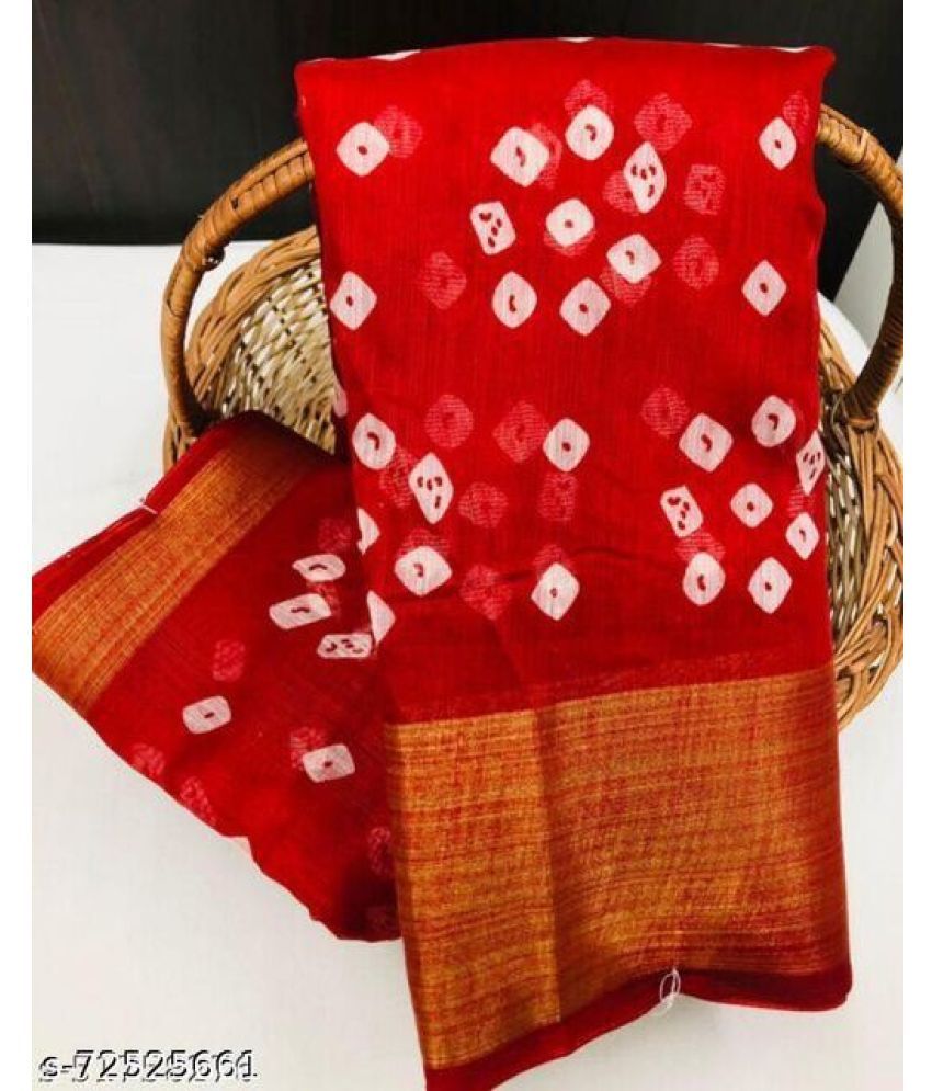     			RUNAYA NX Cotton Blend Printed Saree With Blouse Piece ( Red , Pack of 1 )