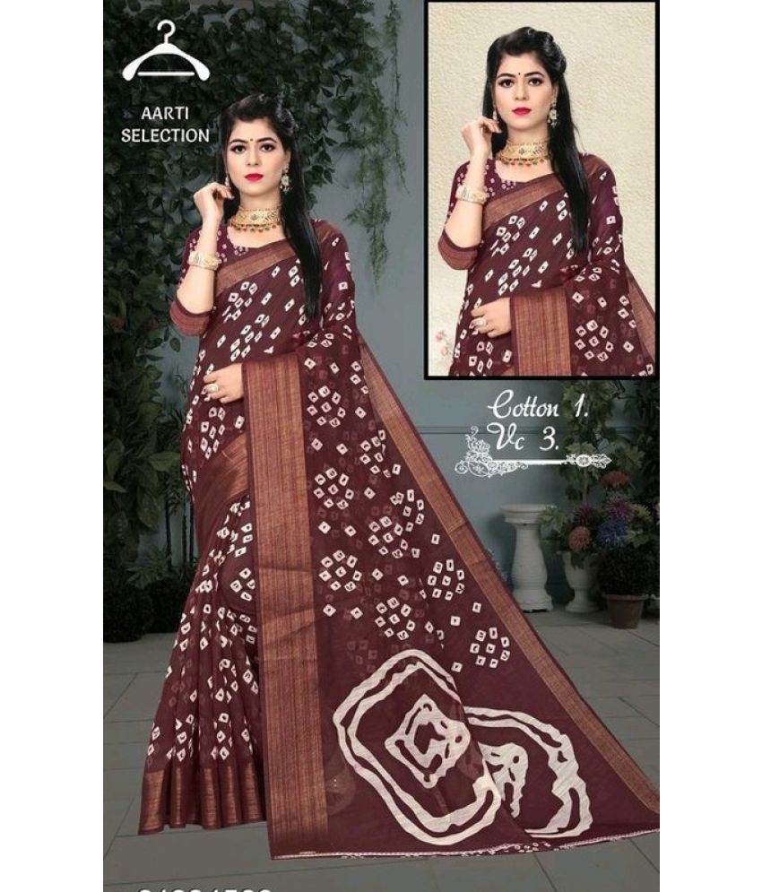     			RUNAYA NX Cotton Blend Printed Saree With Blouse Piece ( Maroon , Pack of 1 )