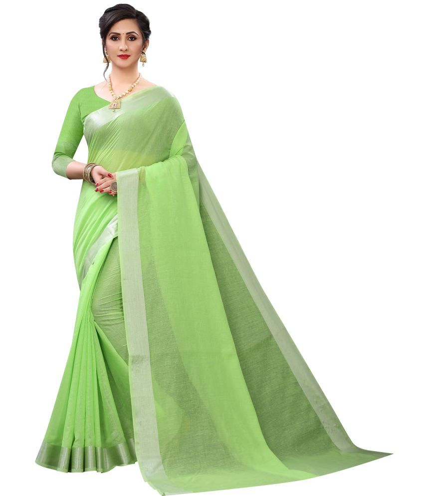     			RUNAYA NX Cotton Blend Printed Saree With Blouse Piece ( Green , Pack of 1 )