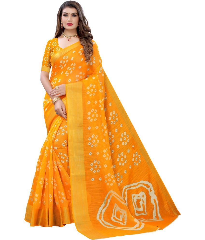     			RUNAYA NX Cotton Silk Printed Saree With Blouse Piece ( Yellow , Pack of 1 )