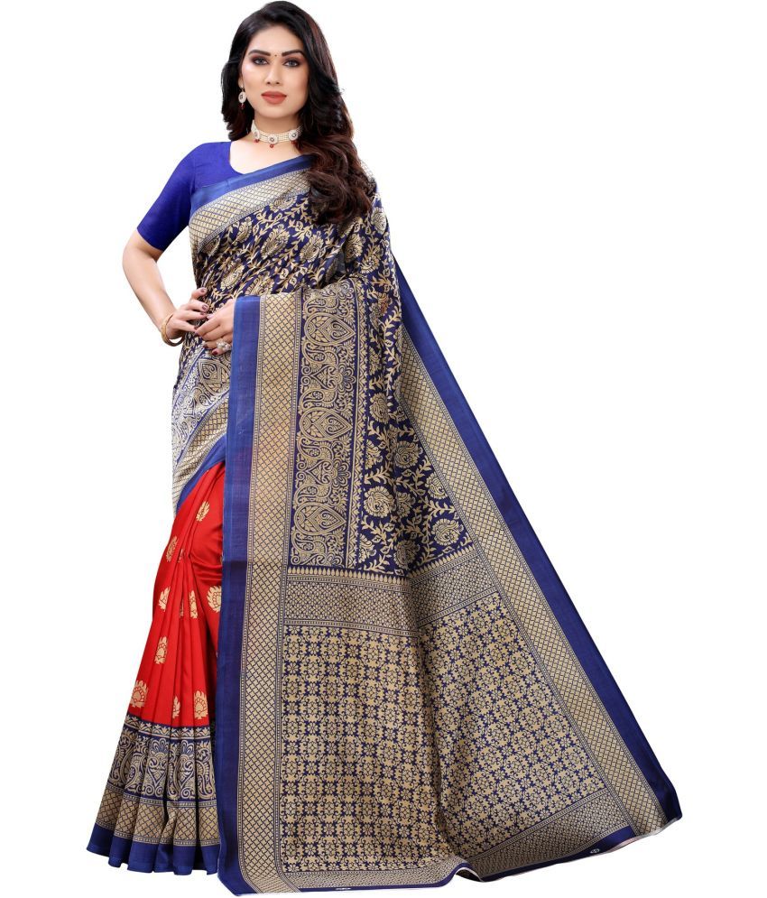     			RUNAYA NX Cotton Silk Printed Saree With Blouse Piece ( Navy Blue , Pack of 1 )