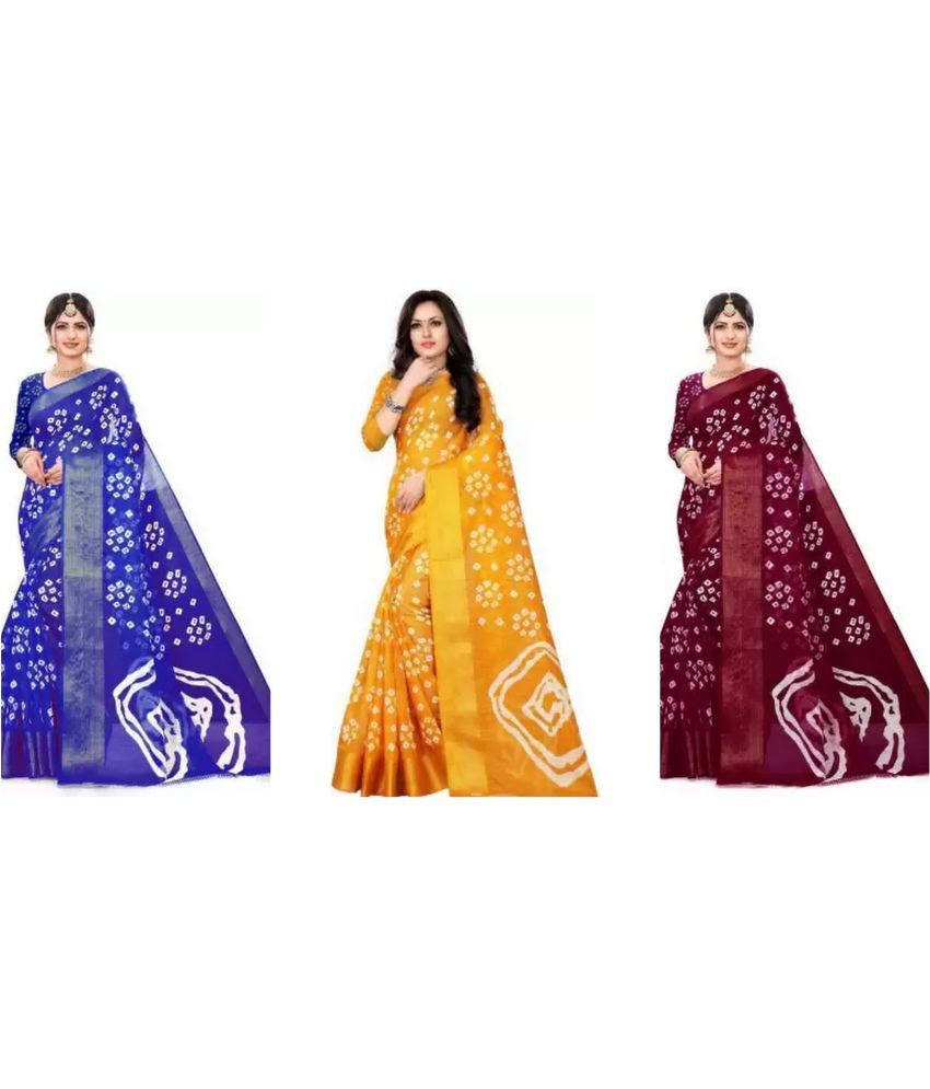     			RUNAYA NX Cotton Silk Printed Saree With Blouse Piece ( Multicolor , Pack of 3 )