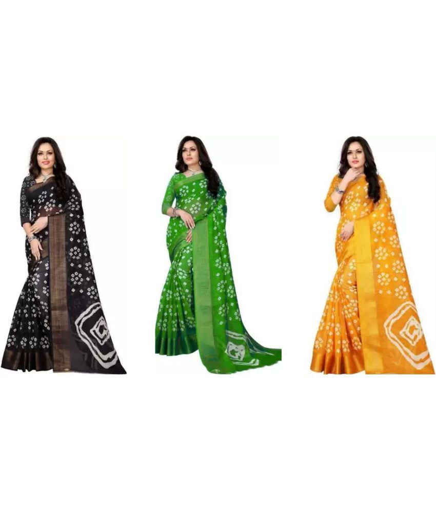     			RUNAYA NX Cotton Silk Printed Saree With Blouse Piece ( Multicolor , Pack of 3 )