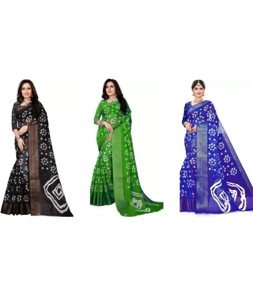     			RUNAYA NX Cotton Silk Printed Saree With Blouse Piece ( Multicolor , Pack of 3 )