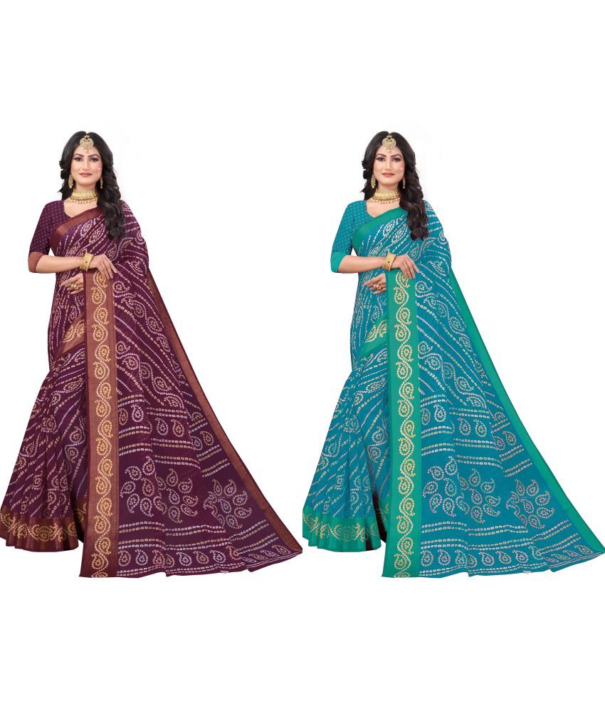     			RUNAYA NX Cotton Silk Printed Saree With Blouse Piece ( Multicolor , Pack of 2 )