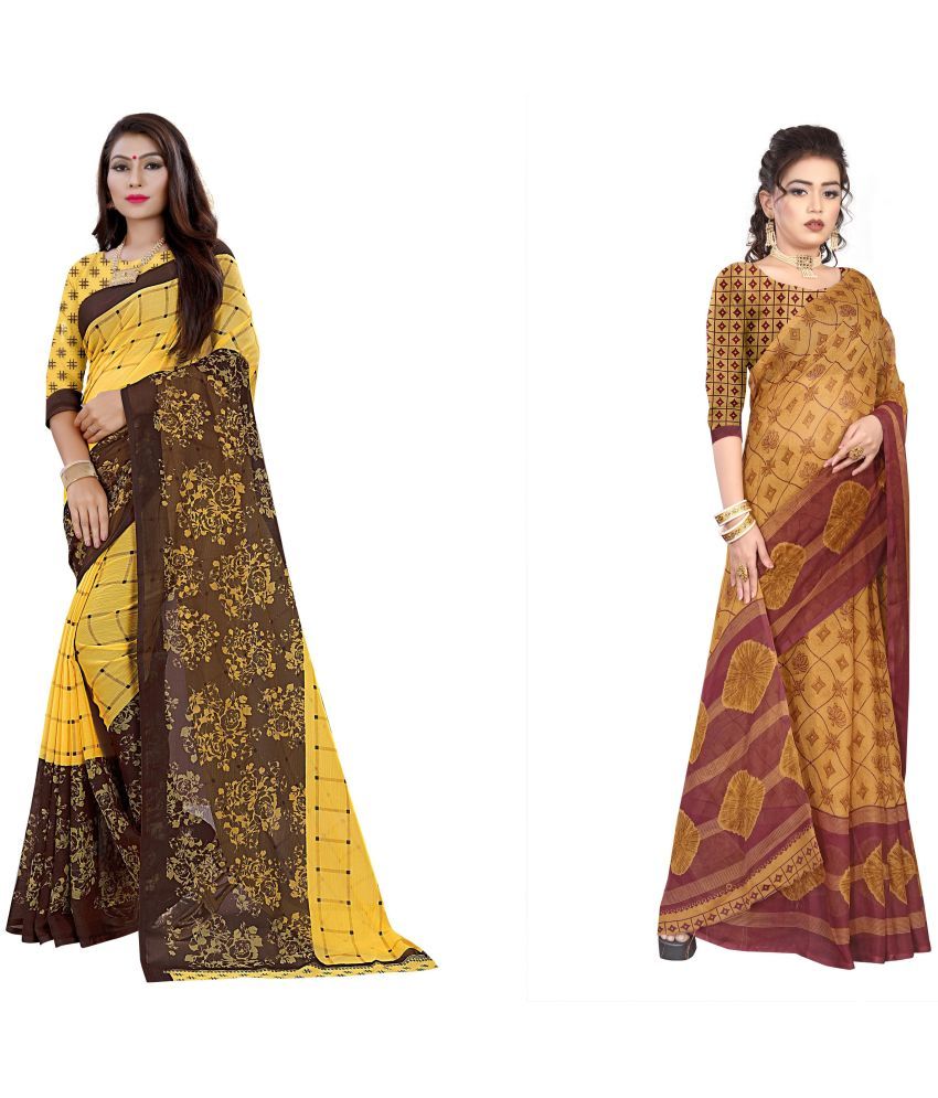     			RUNAYA NX Georgette Printed Saree With Blouse Piece ( Multicolor , Pack of 2 )