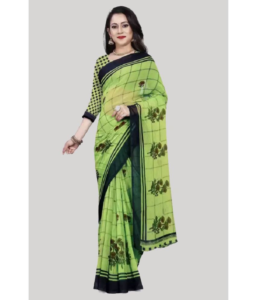     			RUNAYA NX Georgette Printed Saree With Blouse Piece ( Light Green , Pack of 1 )