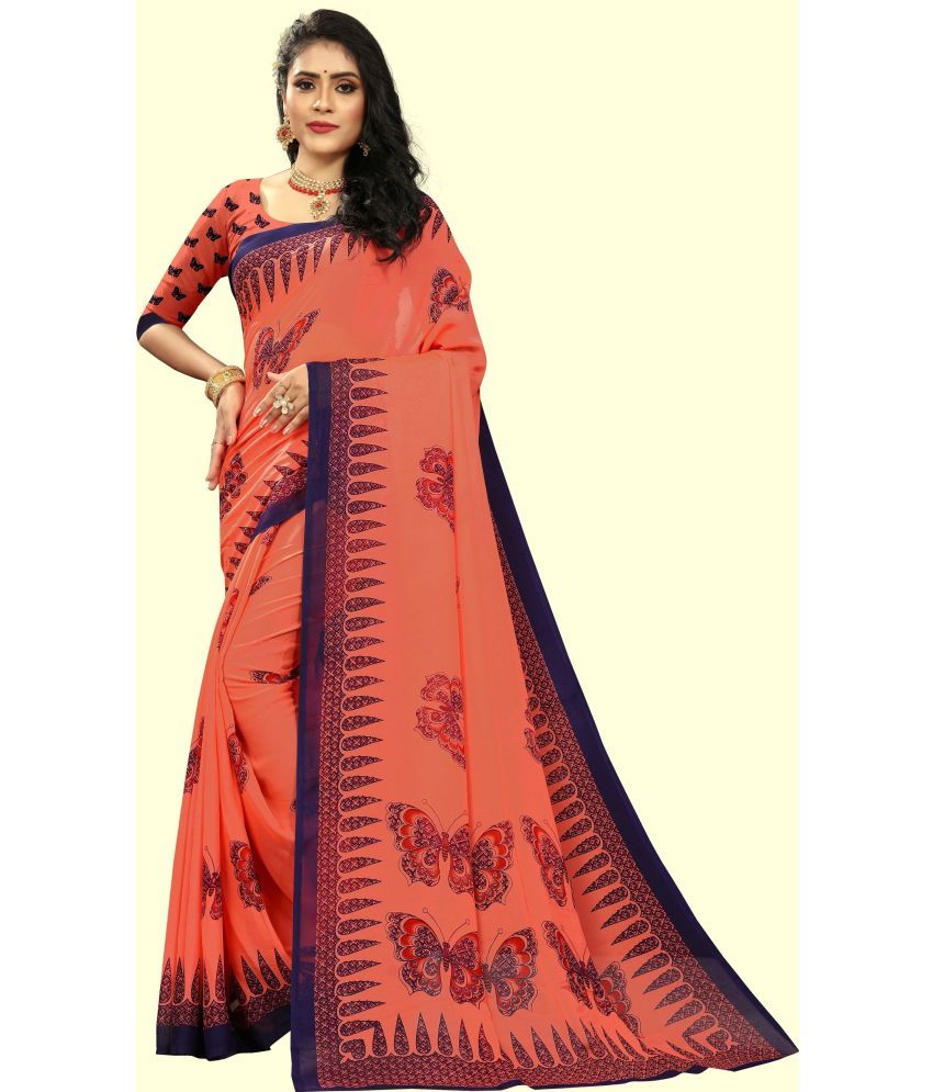     			RUNAYA NX Georgette Printed Saree With Blouse Piece ( Red , Pack of 1 )