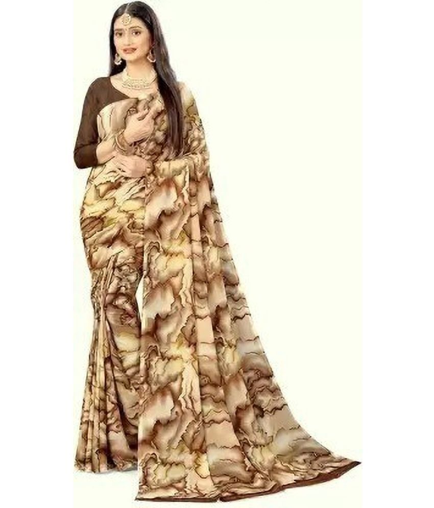     			RUNAYA NX Georgette Printed Saree With Blouse Piece ( Brown , Pack of 1 )