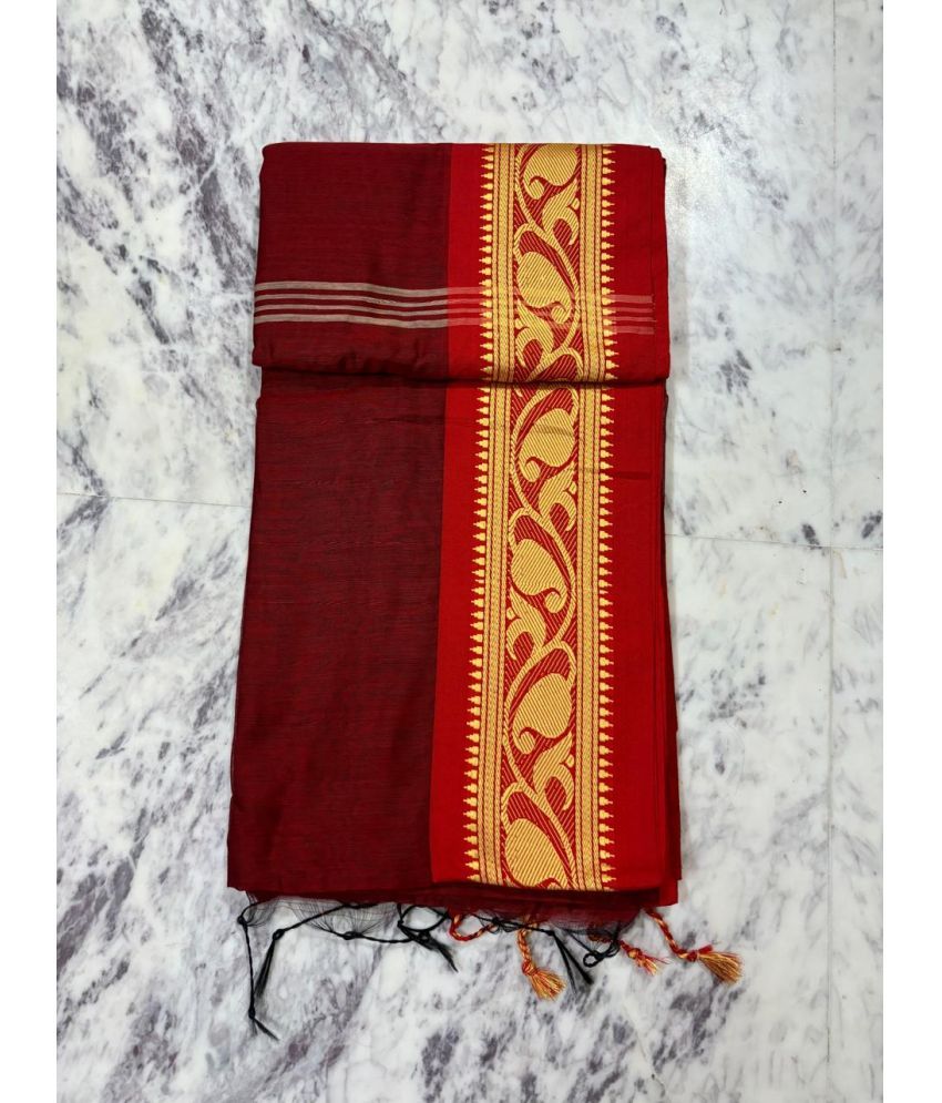     			SARADA HANDLOOM Cotton Woven Saree With Blouse Piece ( Maroon , Pack of 1 )