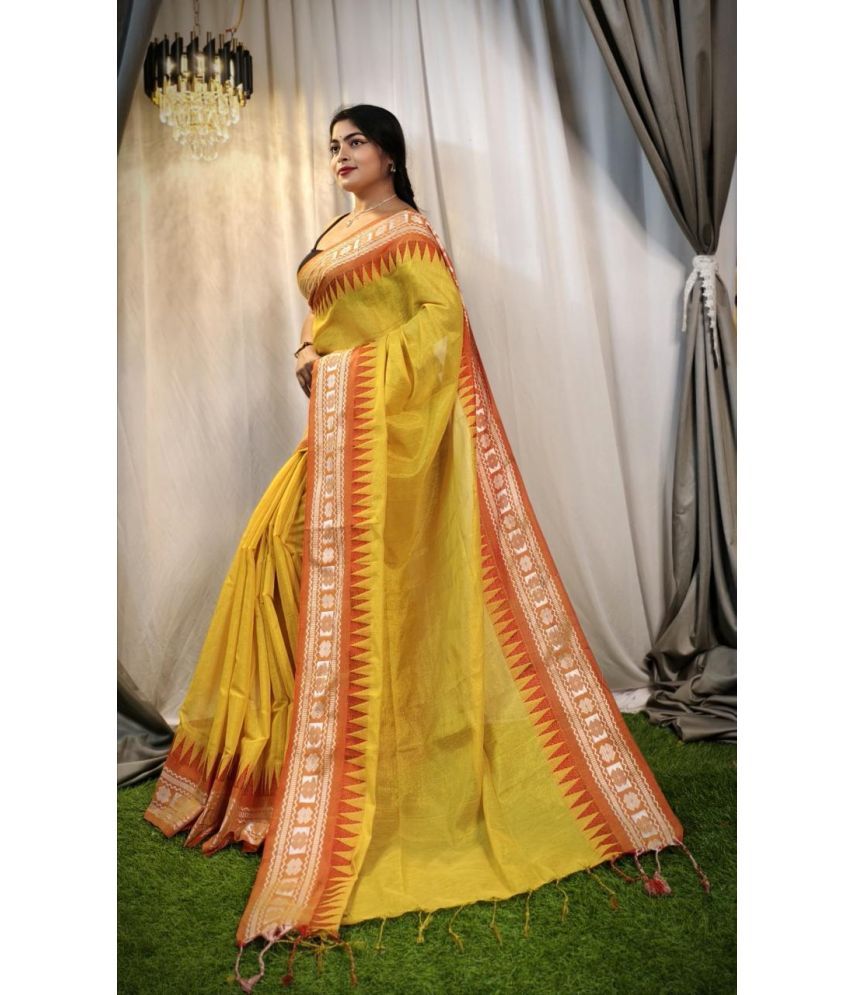     			SARADA HANDLOOM Cotton Woven Saree With Blouse Piece ( Yellow , Pack of 1 )