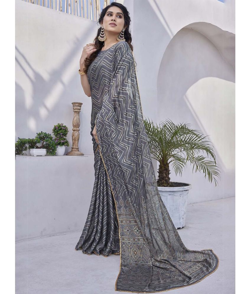     			SARIK  FASHION Chiffon Printed Saree With Blouse Piece ( Grey , Pack of 1 )