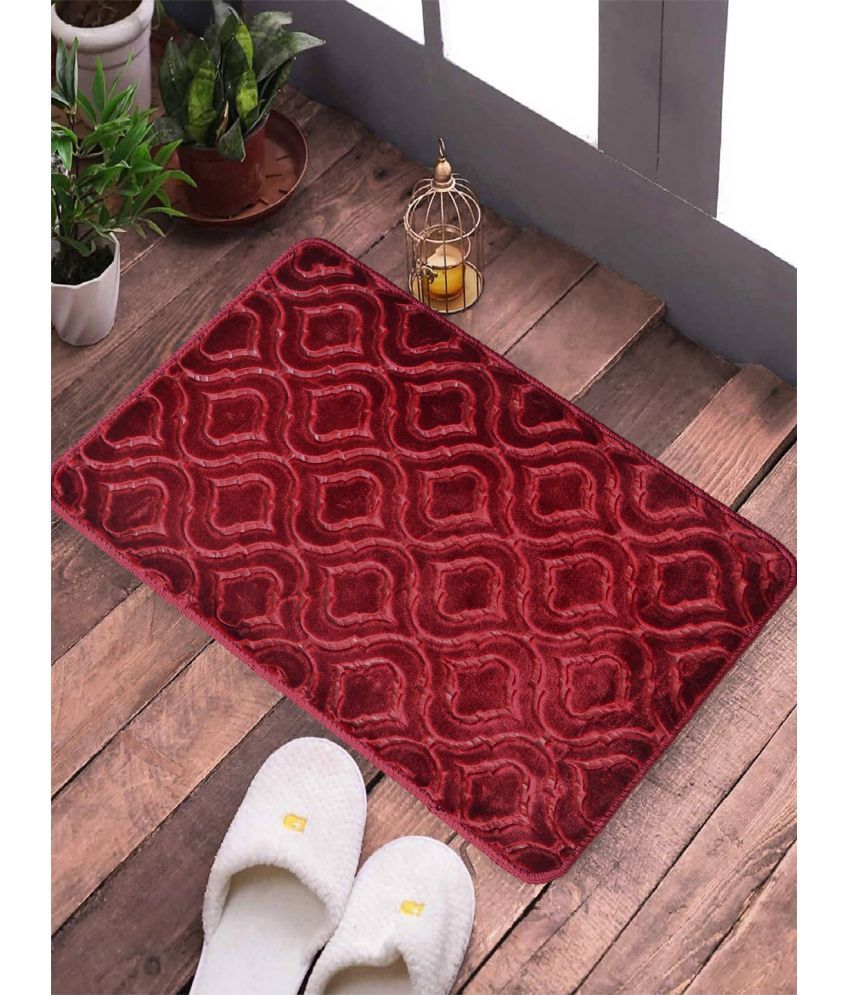     			FABINALIV Set of 1 Anti-skid Polycotton Door Mat ( 60 X 40 cm ) Maroon